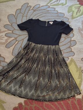Lularoe Amelia Black Dress with Gold Sequin Skirting Womens Size Small